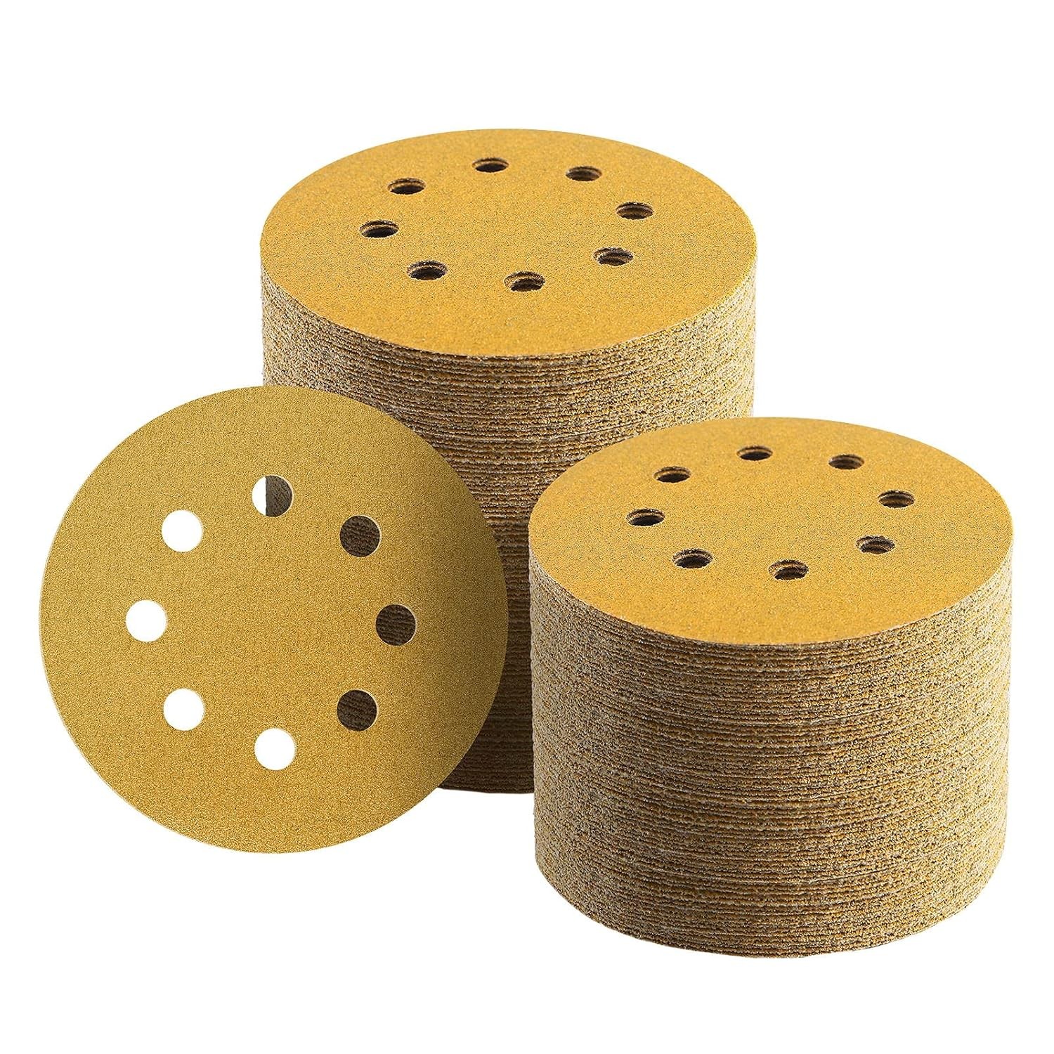 100Pcs 5Inch Sanding Discs Hook and Loop 150 Grit Sandpaper 8-H for Woodworking