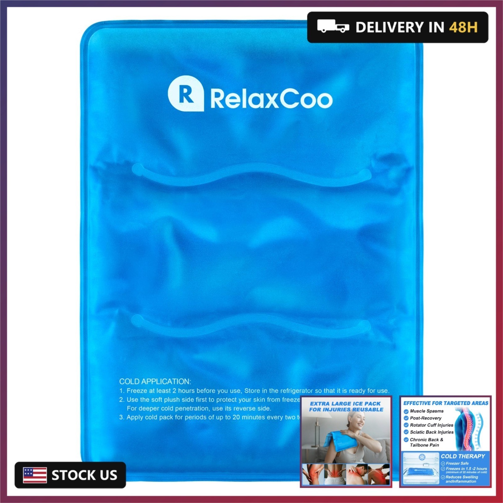 RelaxCoo Large Flexible Ice Pack for Injuries Reusable Gel, 11x14.5 Inches, Cold