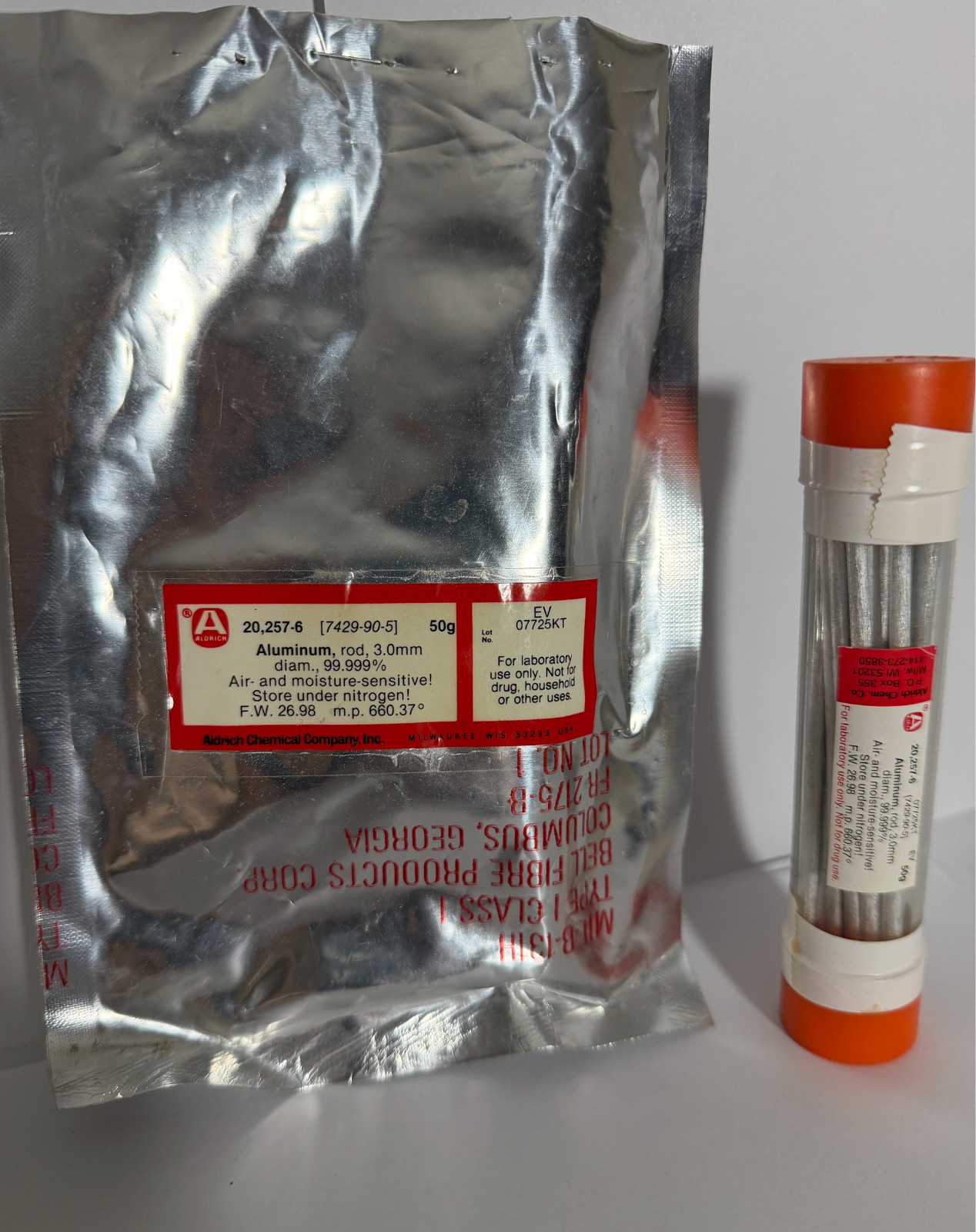 Aluminum Metal, Ultra pure, rods, 99.999%, 50 grams