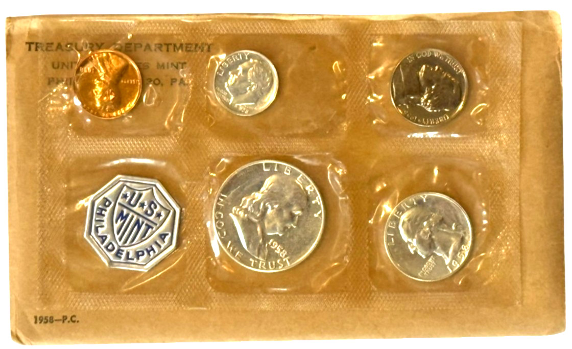 1958 U.S. Mint Proof Set – Complete 5-Coin Set with Original Opened Envelope