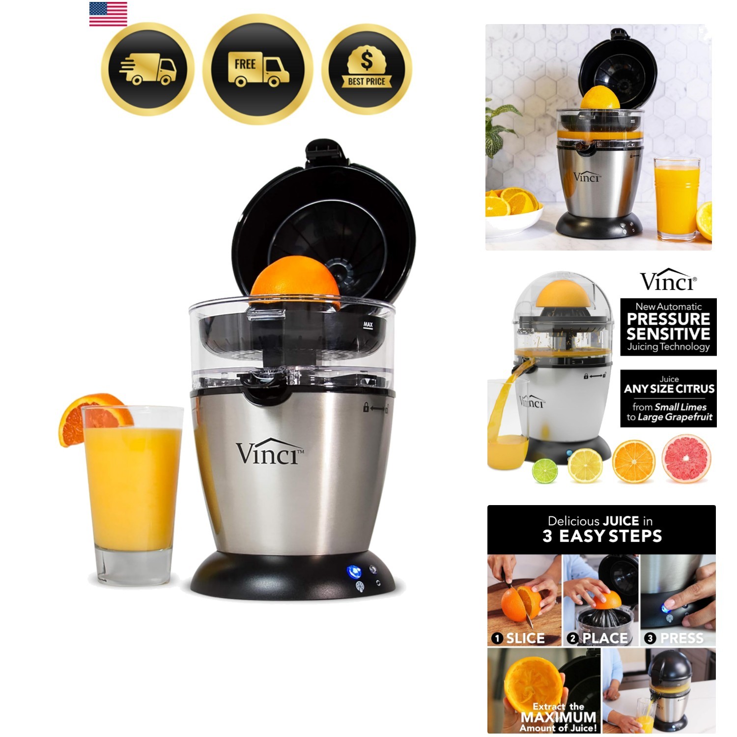 Hands Free Electric Citrus Juicer, 1-Button Juicer Machine, Orange Lime Grape...
