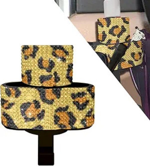 Bling Car Chapstick Holder with Rhinestones, 2-in-1 Compa Color: Leopard print