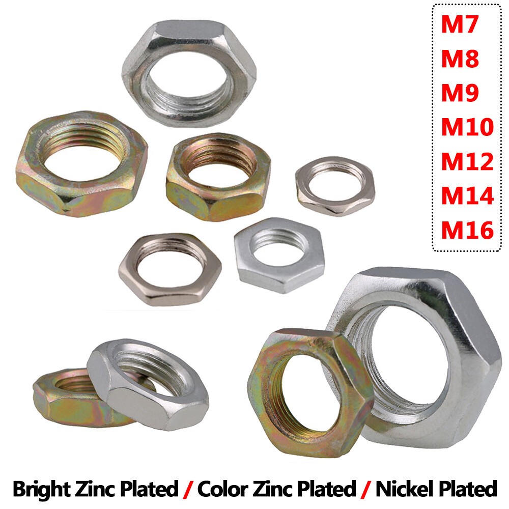 M7 - M16 Fine Pitch Thread Hex Thin Half Lock Nuts Hex jam Nut Zinc Plated Steel