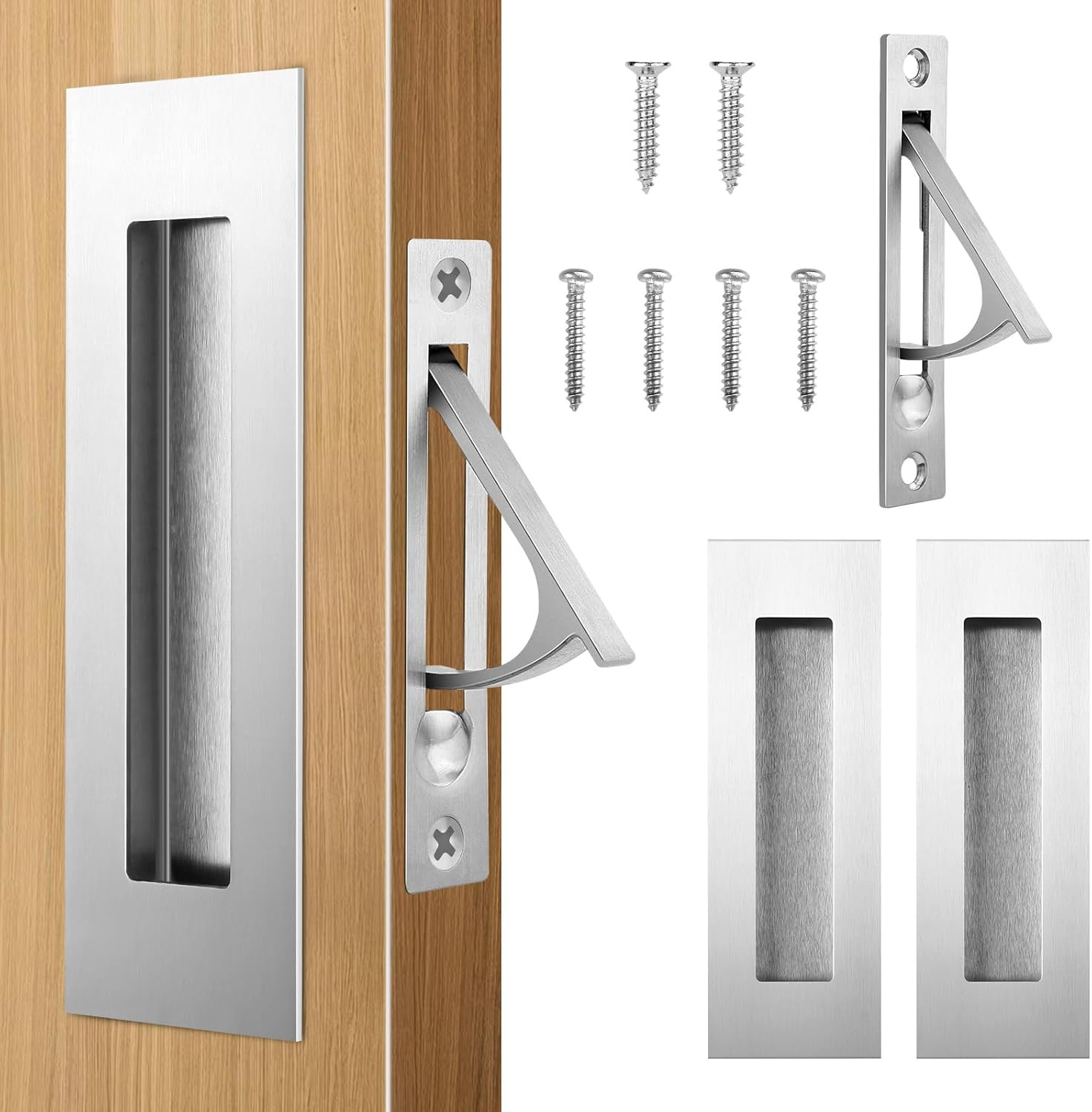 HBL' Pocket Door Hardware Set – 2 Recessed Flush Finger Pulls & 1 Edge Pull M...
