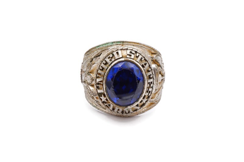 Vintage United States Army Silver Plated Blue Stone Ring Size 11.75