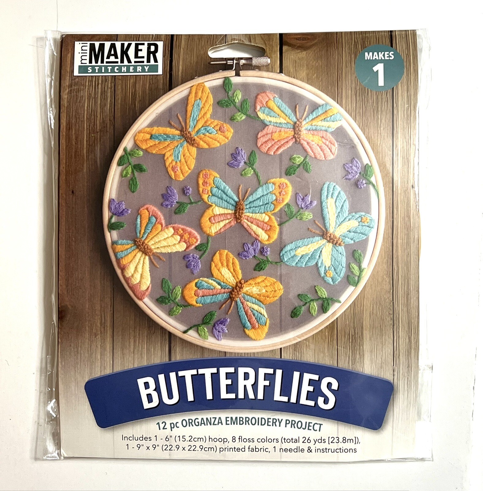 Leisure Arts Mini Maker Stitchery Butterflies Embroidery Kit