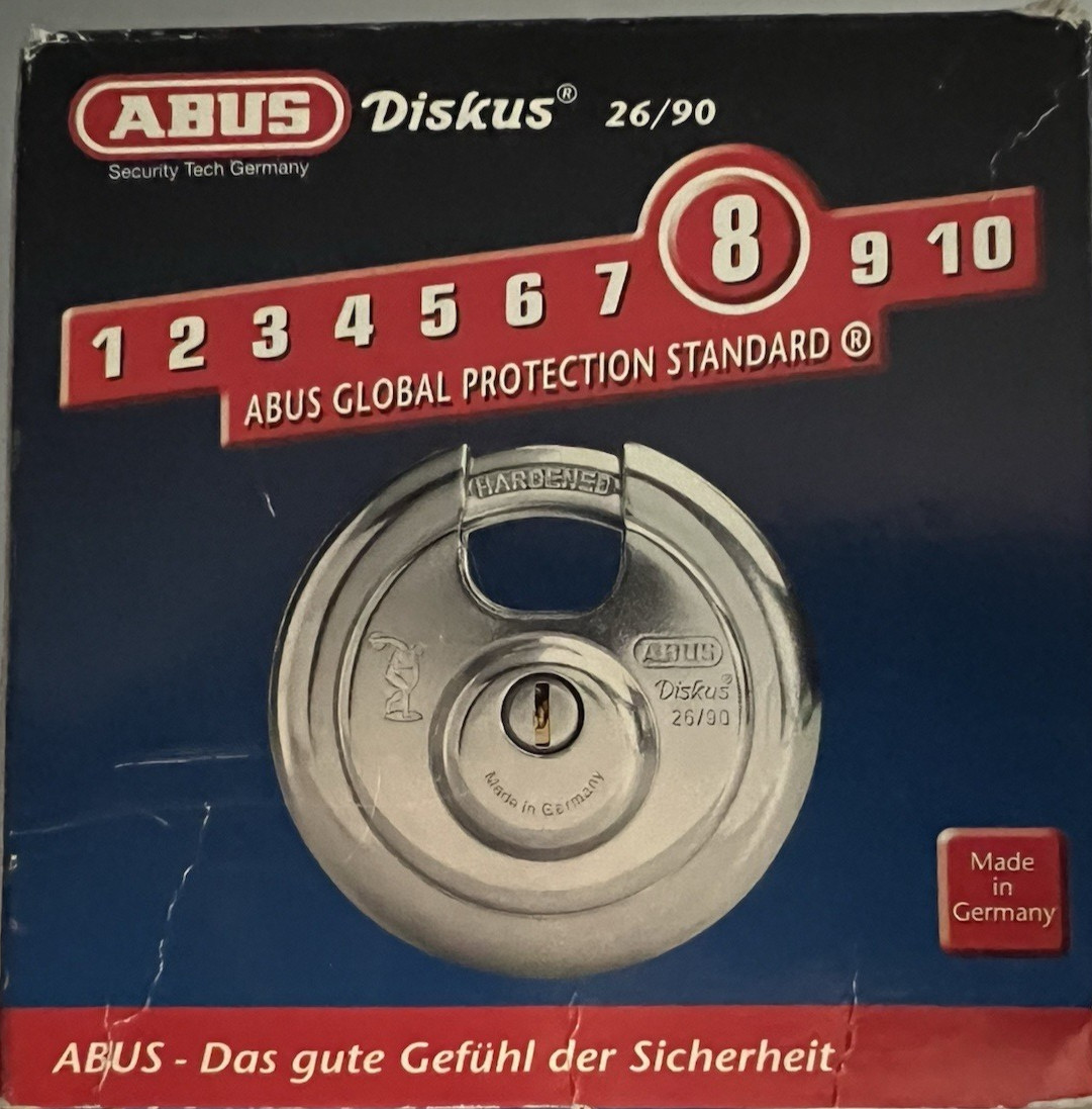Abus Diskus 26/90 Stainless Padlock w/3 Keys German New