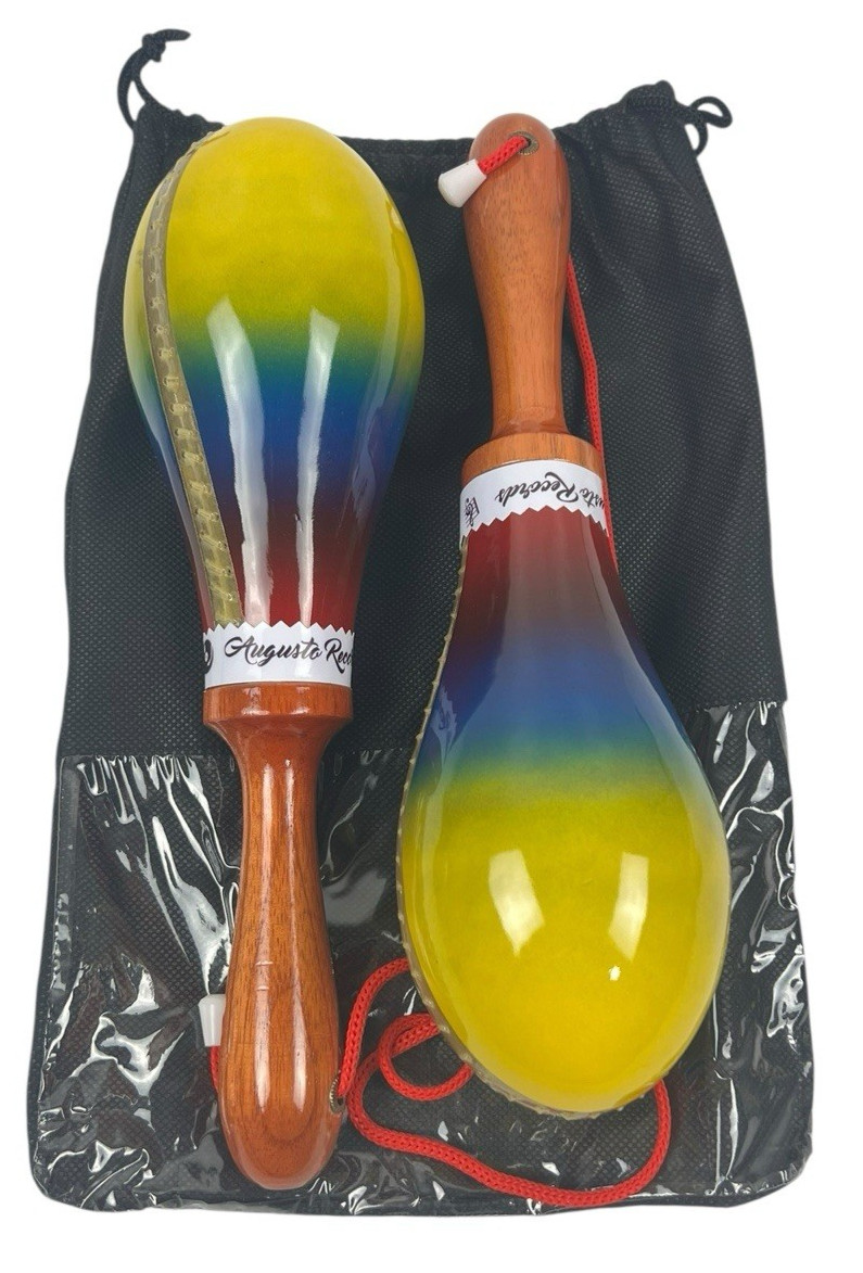Maracas Prof. Leather Salsa Model W/Colors Of Colombia Ecuador & Venezuela Flags