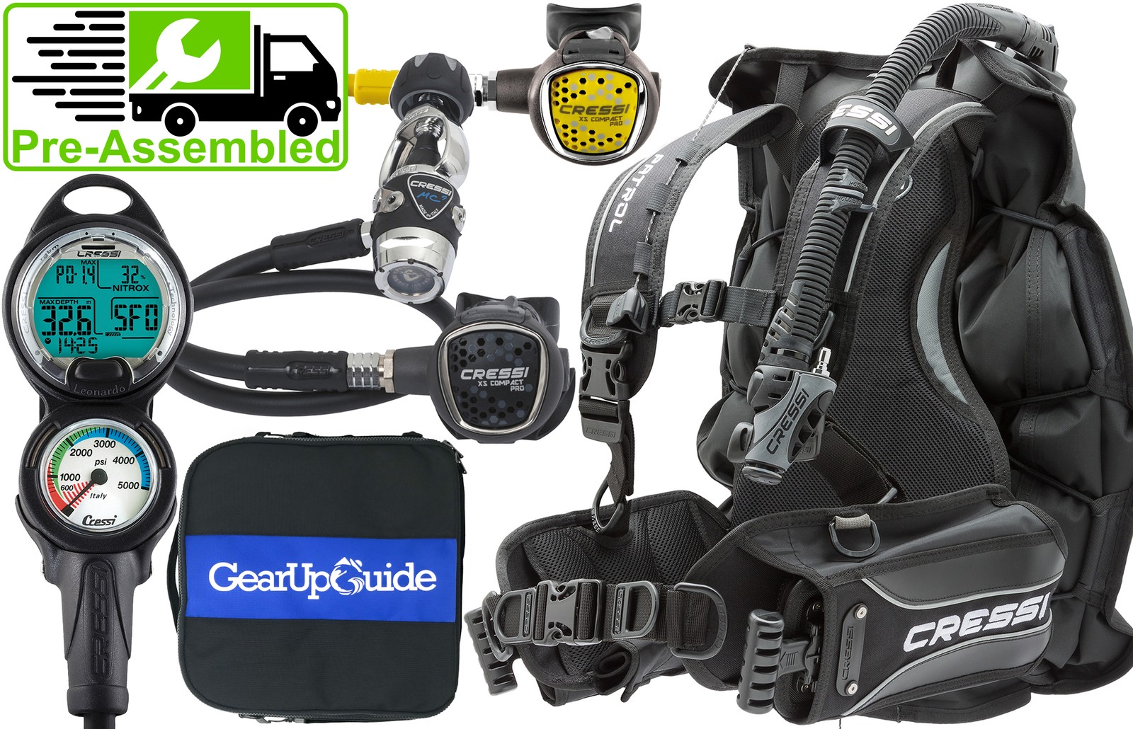 Cressi Patrol BCD Scuba Diving Gear w/ MC9 Compact Pro, Compact Pro Octo,