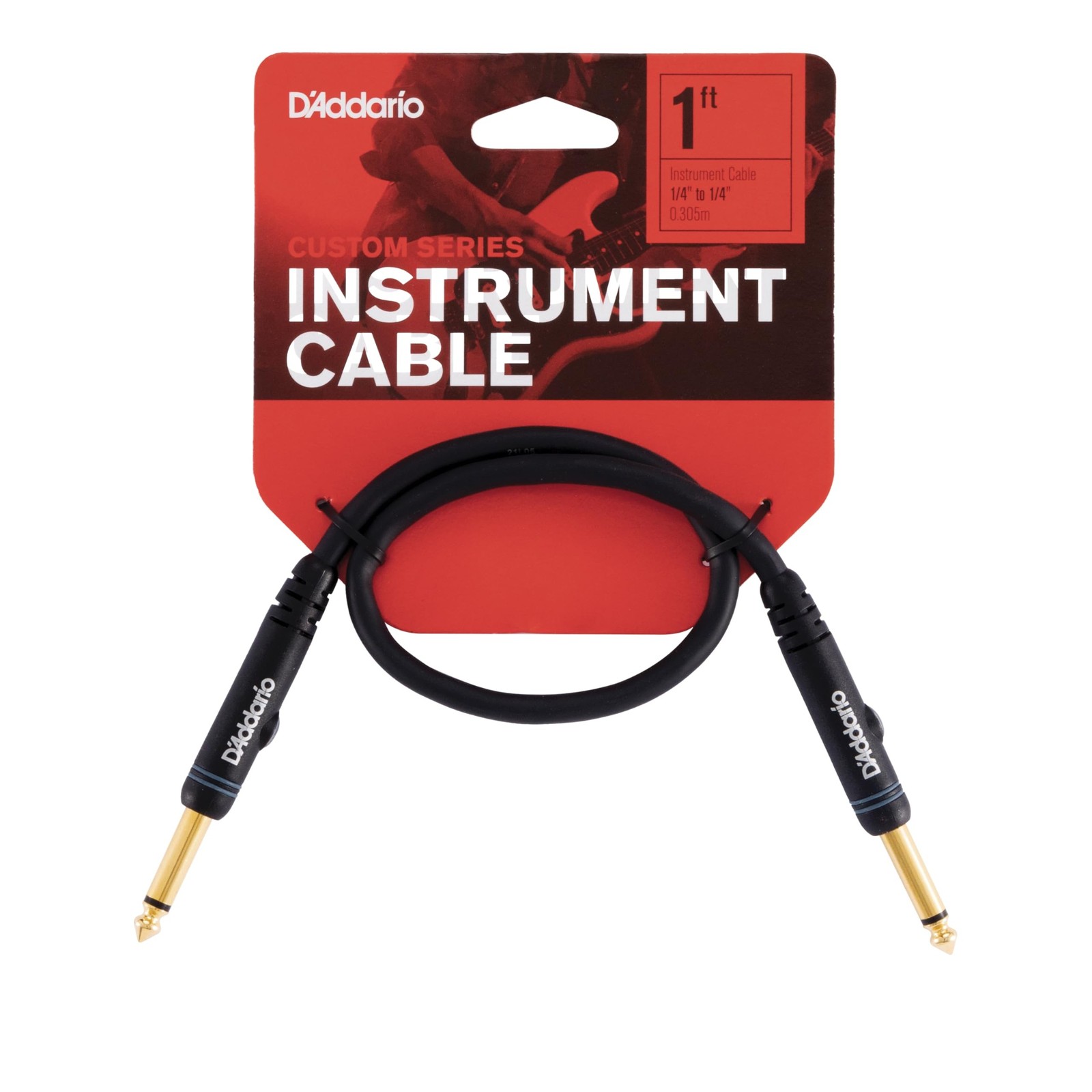 D’Addario Cable, Black, 1 Foot (PW-PC-01) Straight End
