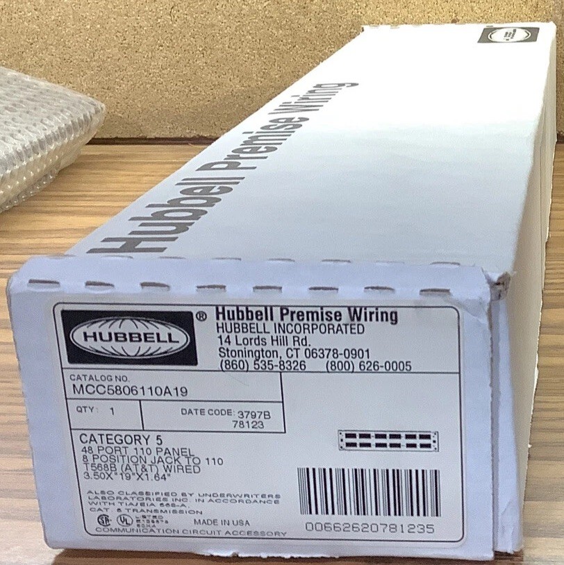 Hubbell Premise Wiring MCC5806110A19 Category 5 48 Port 8 Position Jack T568B