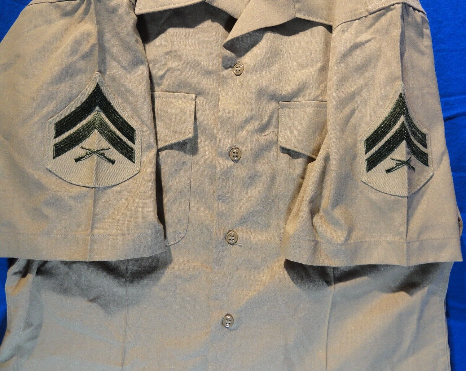 DSCP USMC MARINE CORPS KHAKI SHADE QUARTER SLEEVE UNIFORM BUTTON UP SHIRT 16