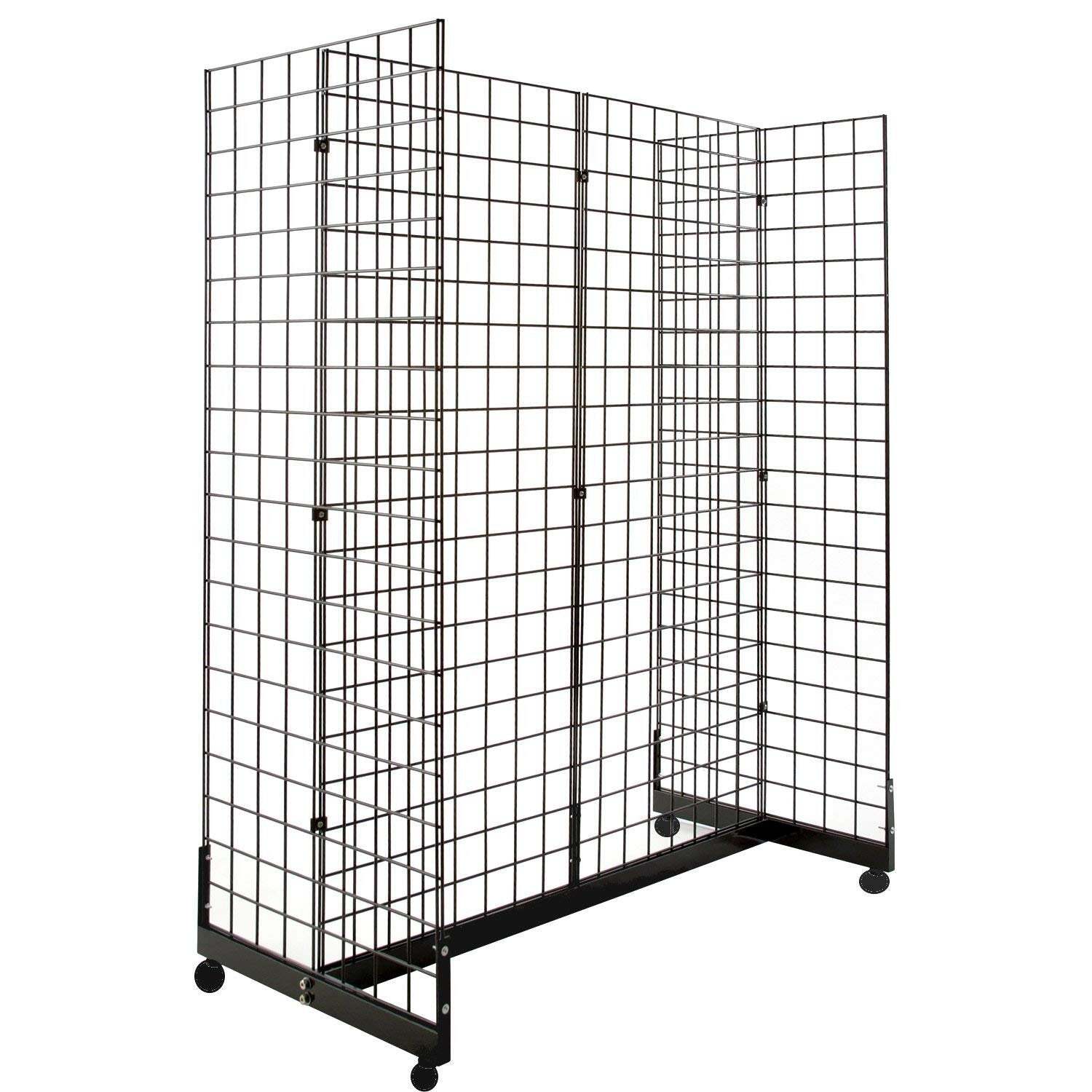 Gridwall Panel Display Fixture with Gondola Base with Casters - BLACK