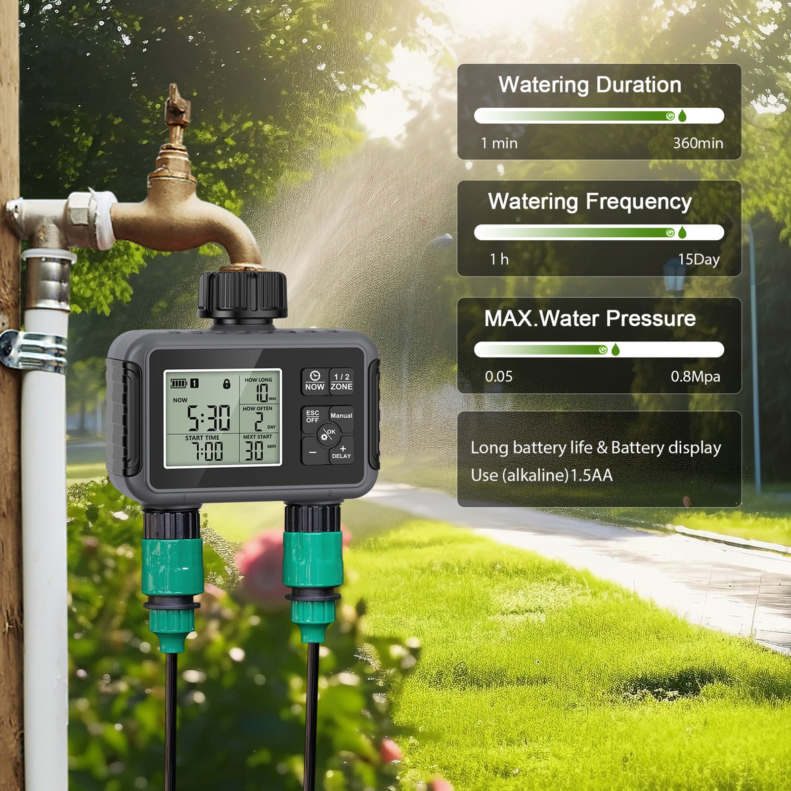 2-Water Timer Garden Irrigation System 2 Outlets Automatic Timing Valves