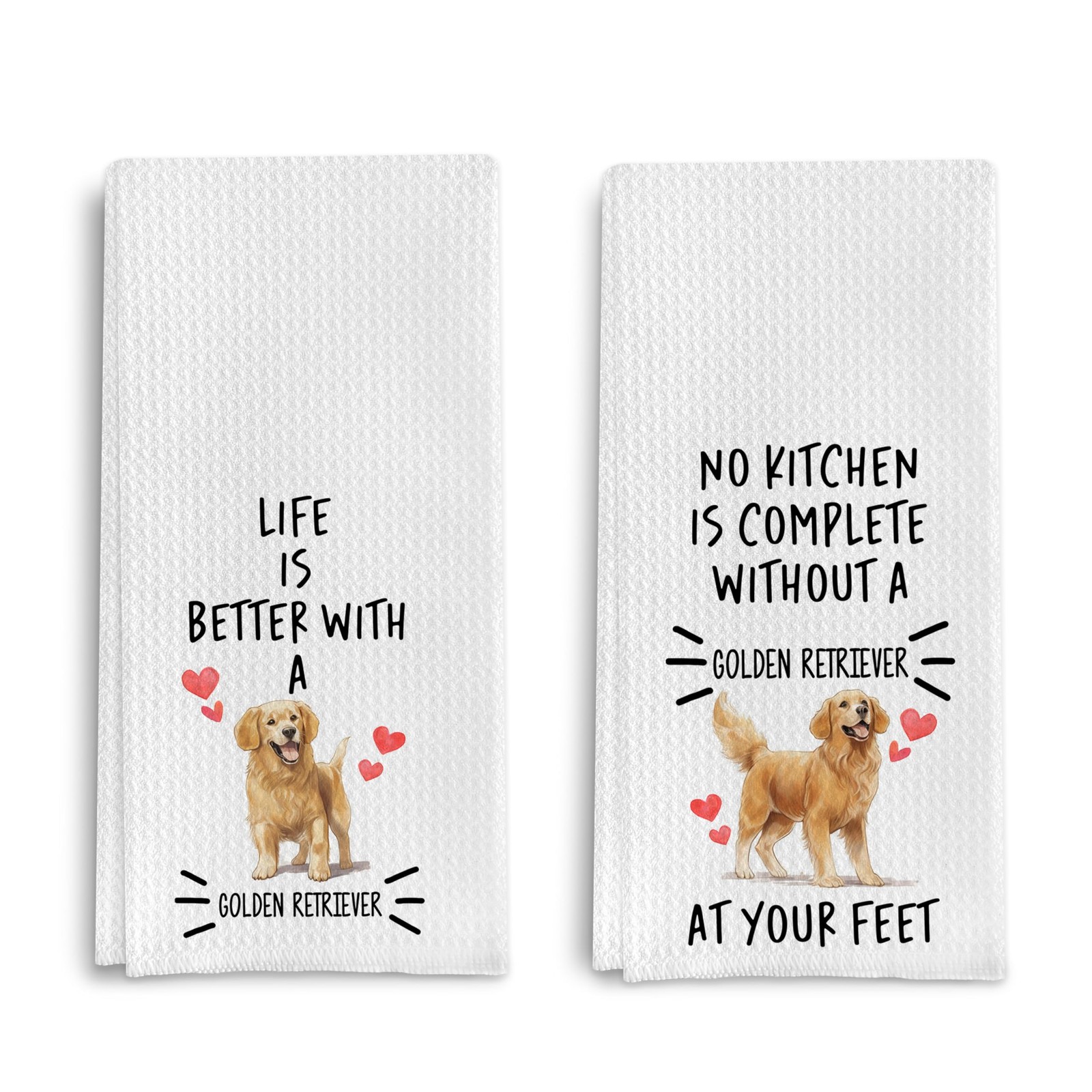 2Pcs Golden Retriever Funny Kitchen Towels, 16x24 Inch, Dog Decor Dish Towel