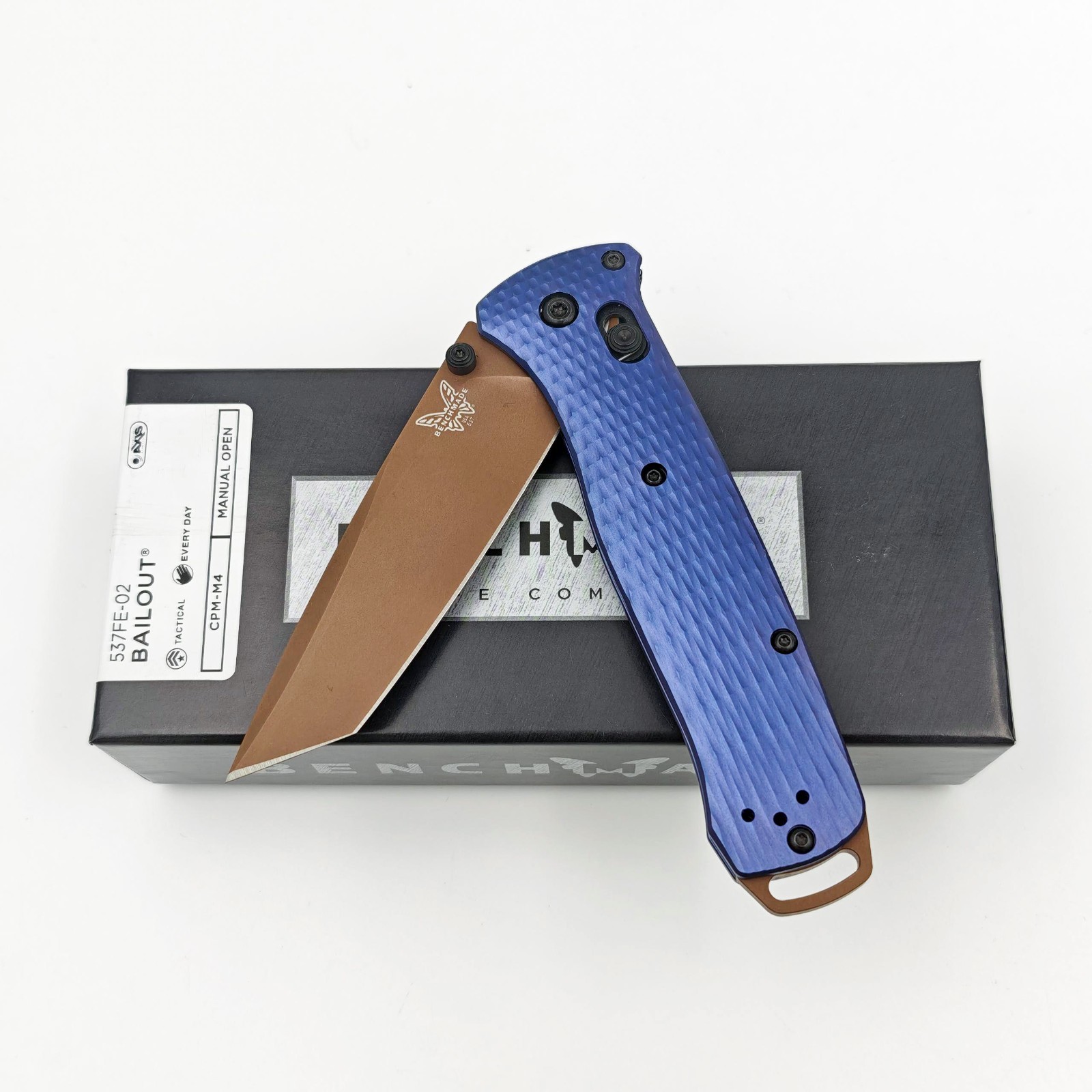 Benchmade 537FE-02 Bailout Crater Blue Handle AXIS Lock Drop Folding Knife
