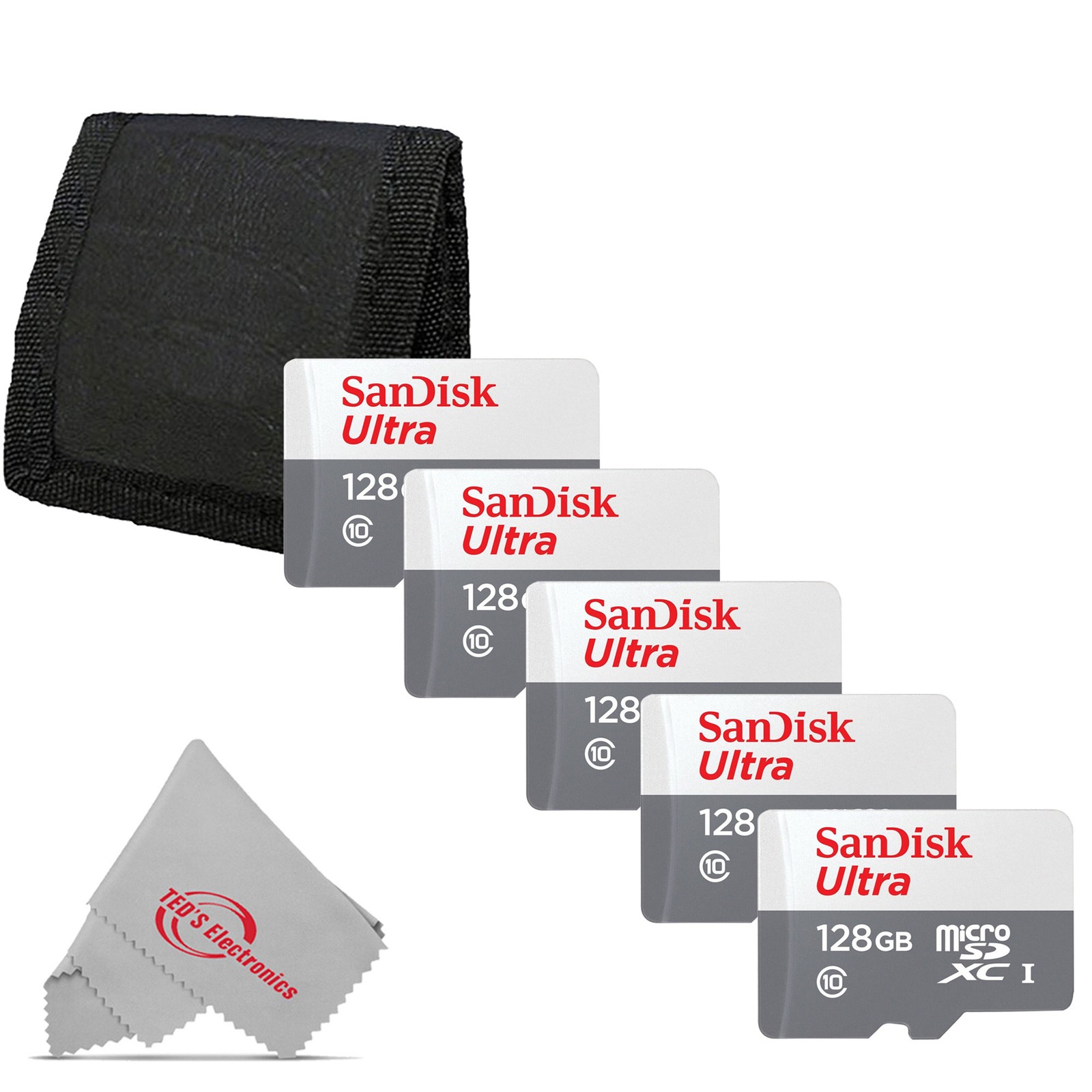 5x SanDisk 128GB Ultra UHS-I microSDXC Memory Card with SD Adapter + Card Wallet