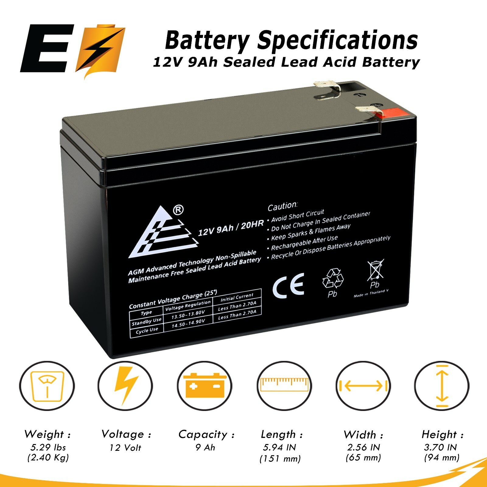 12V 9Ah Replacement Battery for APC Back-UPS ES 750 BE750BB