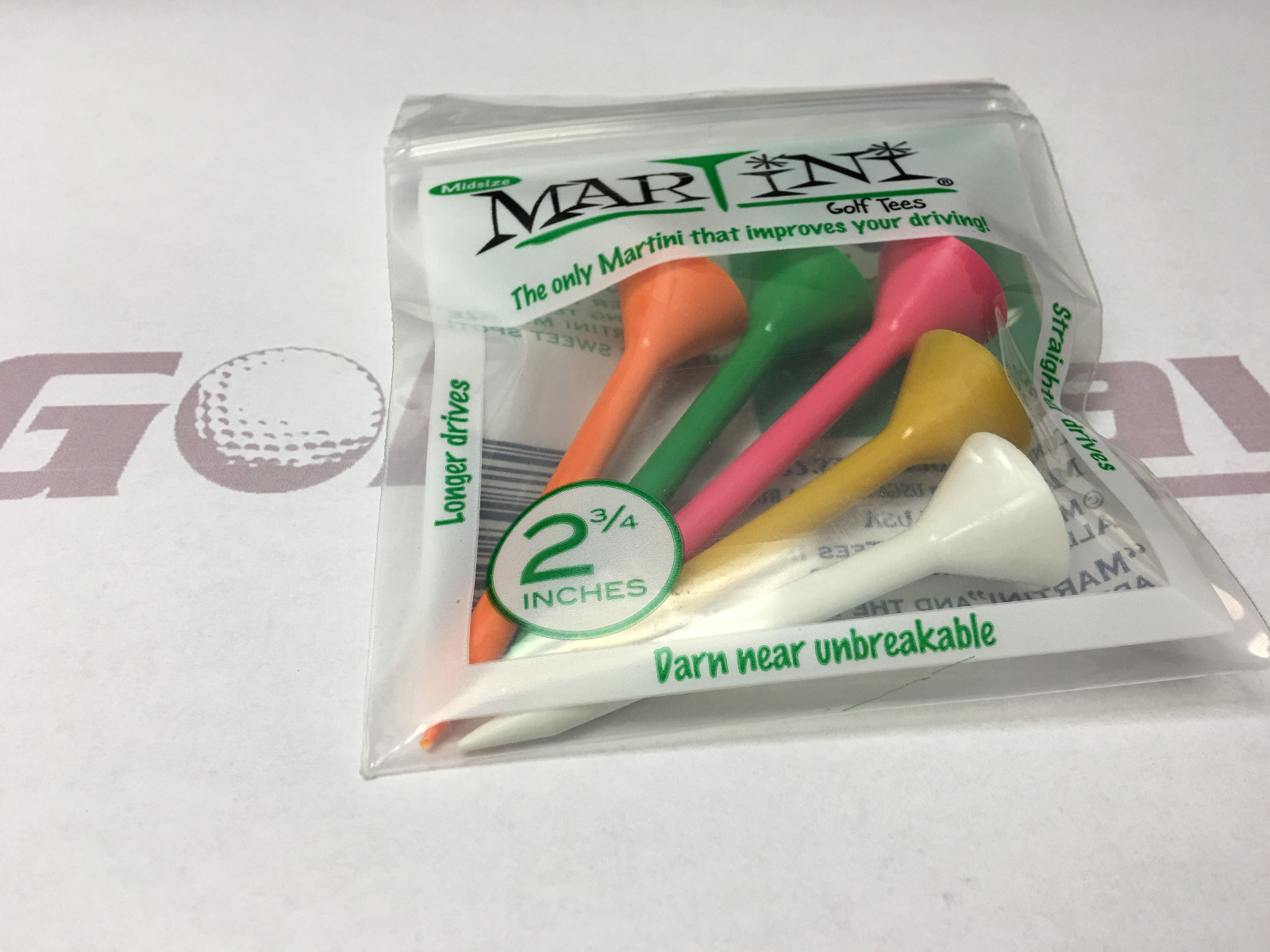 MARTINI Golf Tees - 1 pack of 5 Assorted Color MIDSIZE Tees 2 3/4"