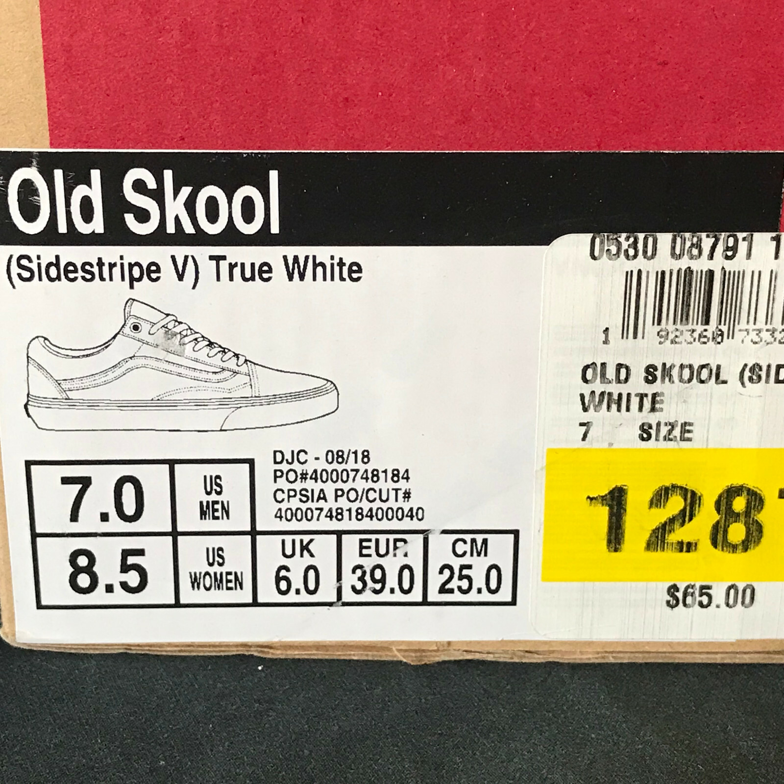 Vans Old Skool Shoes W 8.5 M 7.0 Removable Side stripe V Black Red White