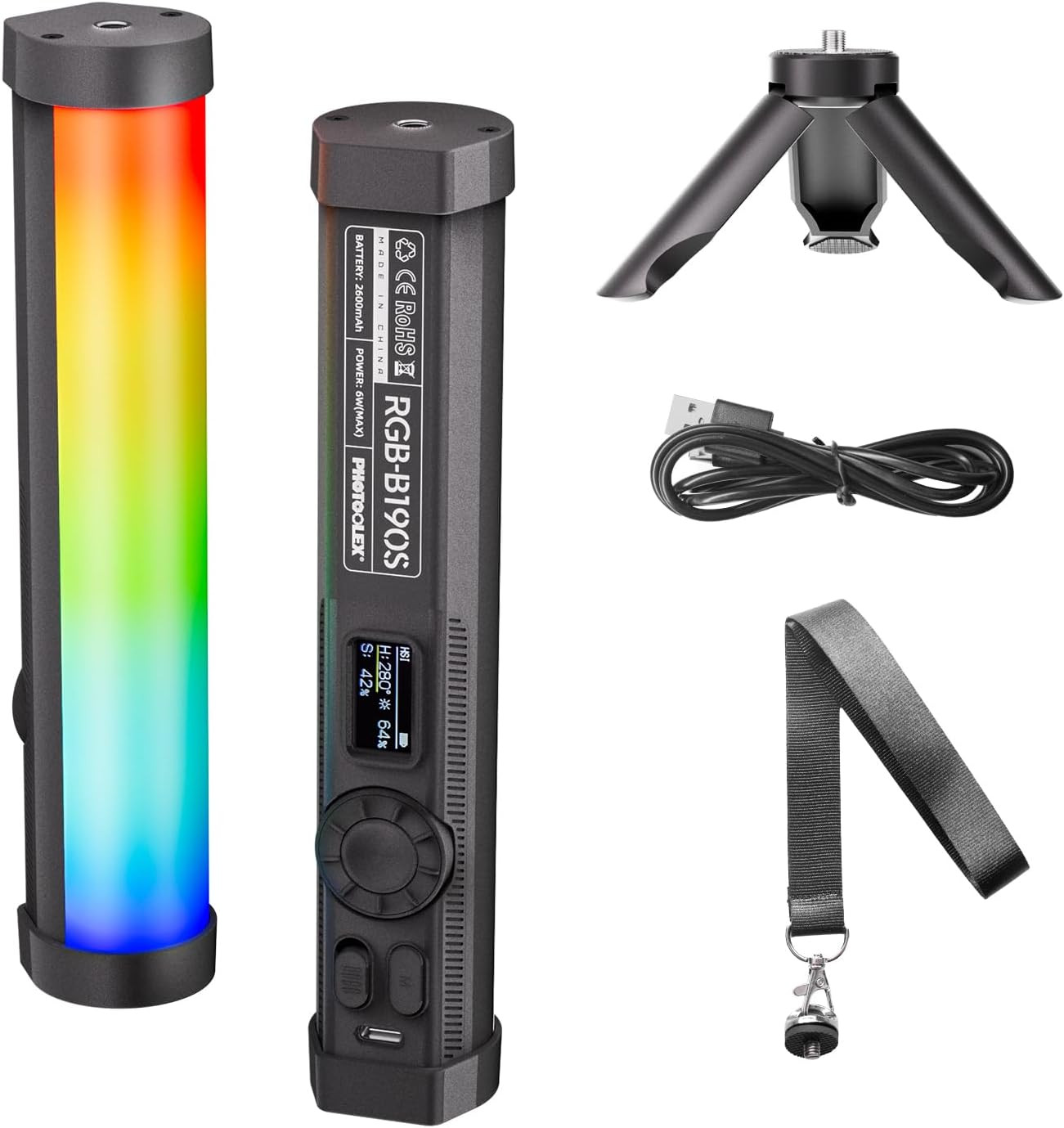 RGB Tube Light, Mini LED Video Light Wand for Photography, 2600Mah Rechargeable