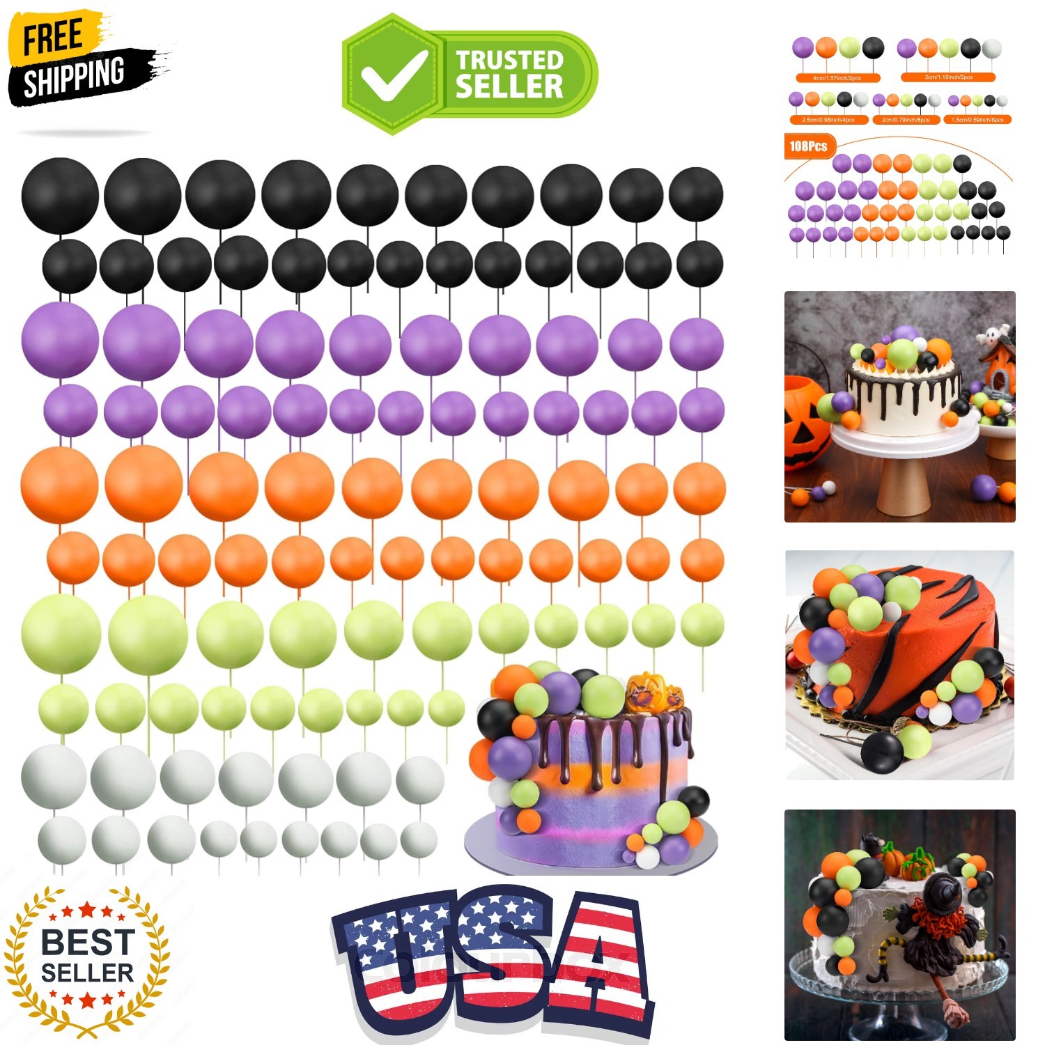 108 Pcs Balls Cake Topper DIY Cupcake Insert Foam Balloons for Cake Baking We...