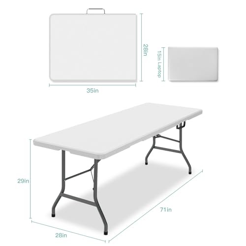 WHITE - GENERIC 6 FT FOLDING TABLE FOLDABLE DINING LIGHTWEIGHT FW2402