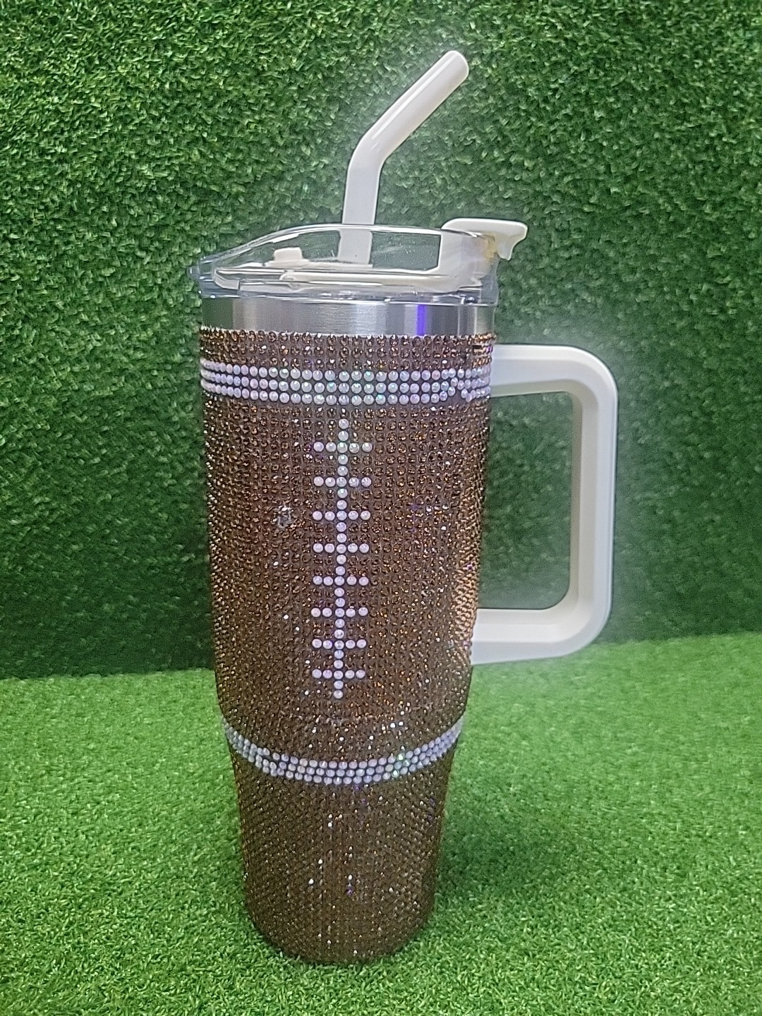 Wellness Double Wall Stainless Steel Tumbler 40 oz - Bedazzled Football