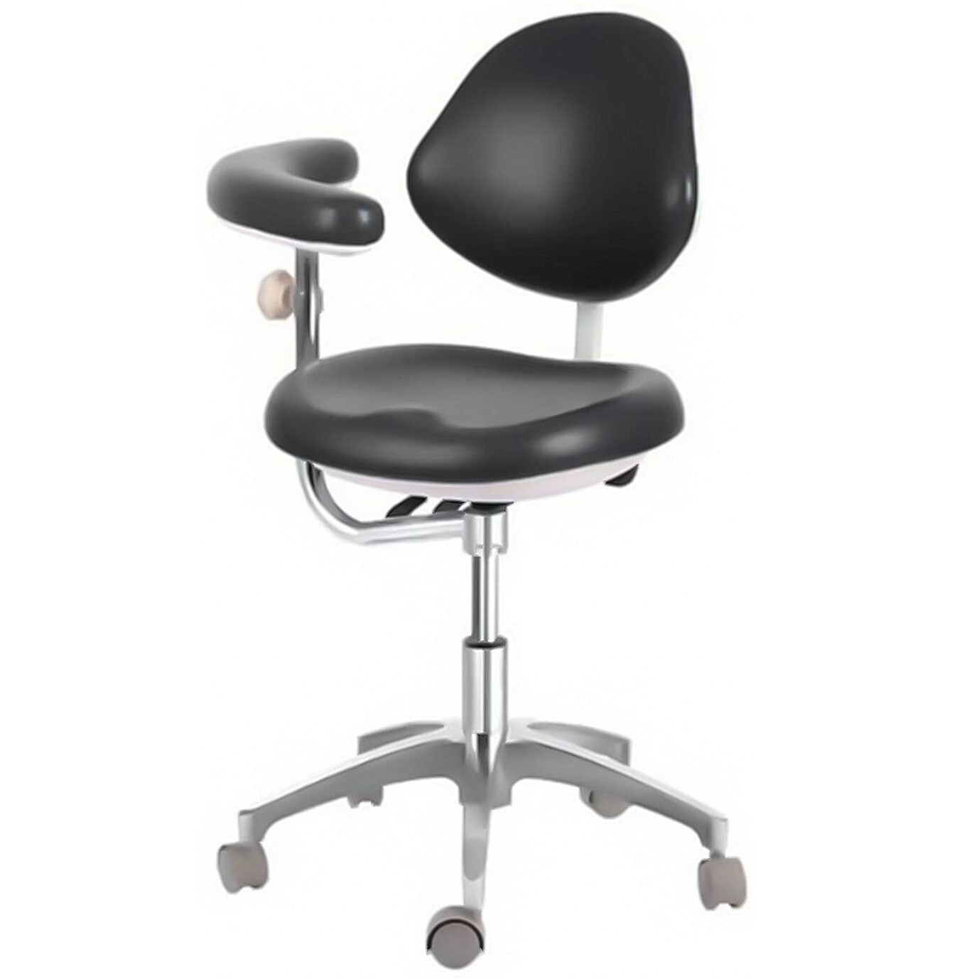Dental Stool Assistant Chair PU Leather QY 600 with 360° Rotation Armrest Black