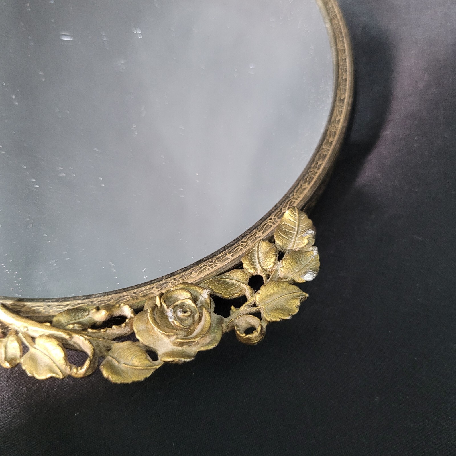 Victorian Design Bronze Flower Trim Perfume Mirror