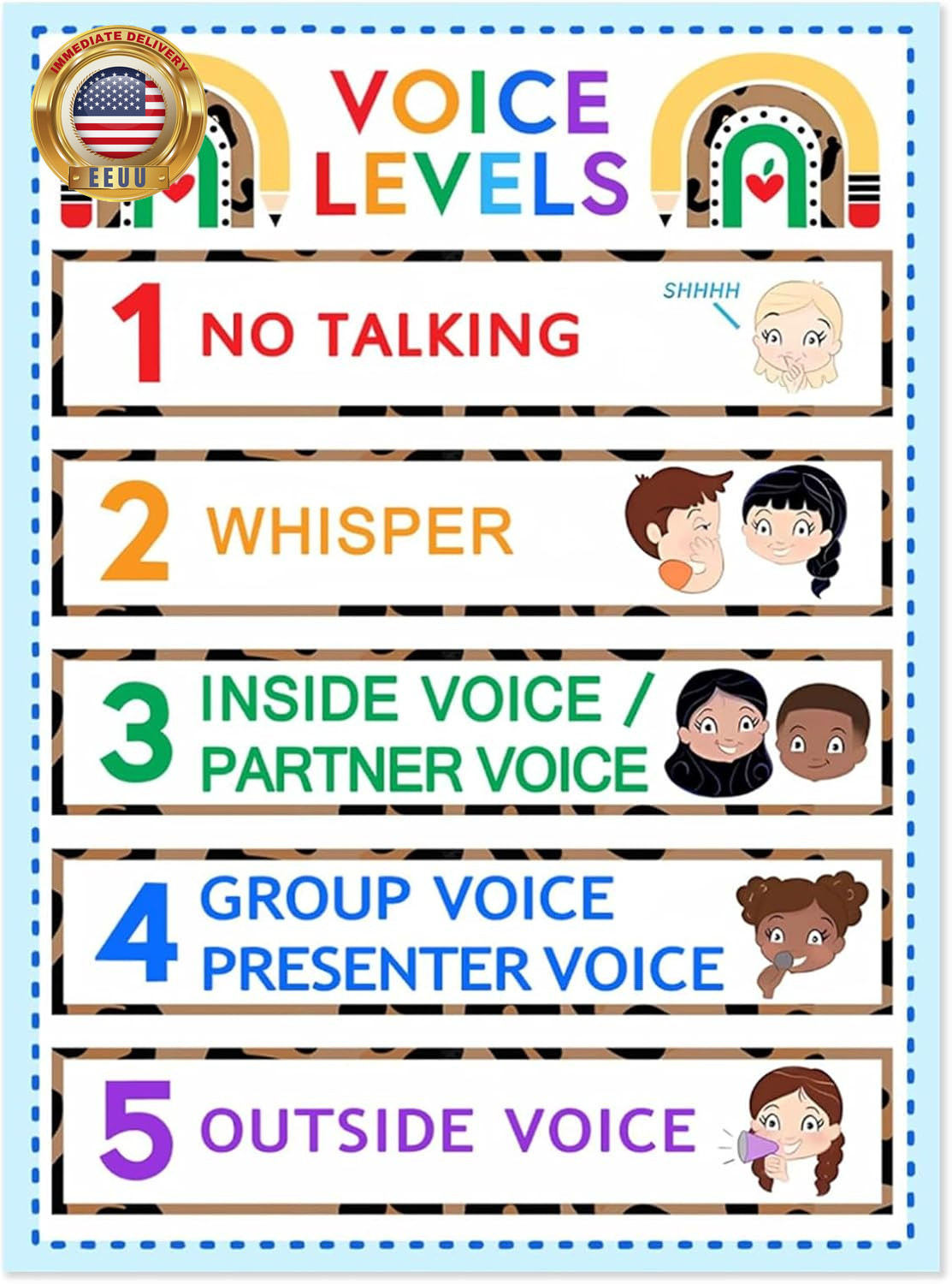 Voice Level Poster Classroom Decorations Boho Rainbow Voice Poster Chart Noise L