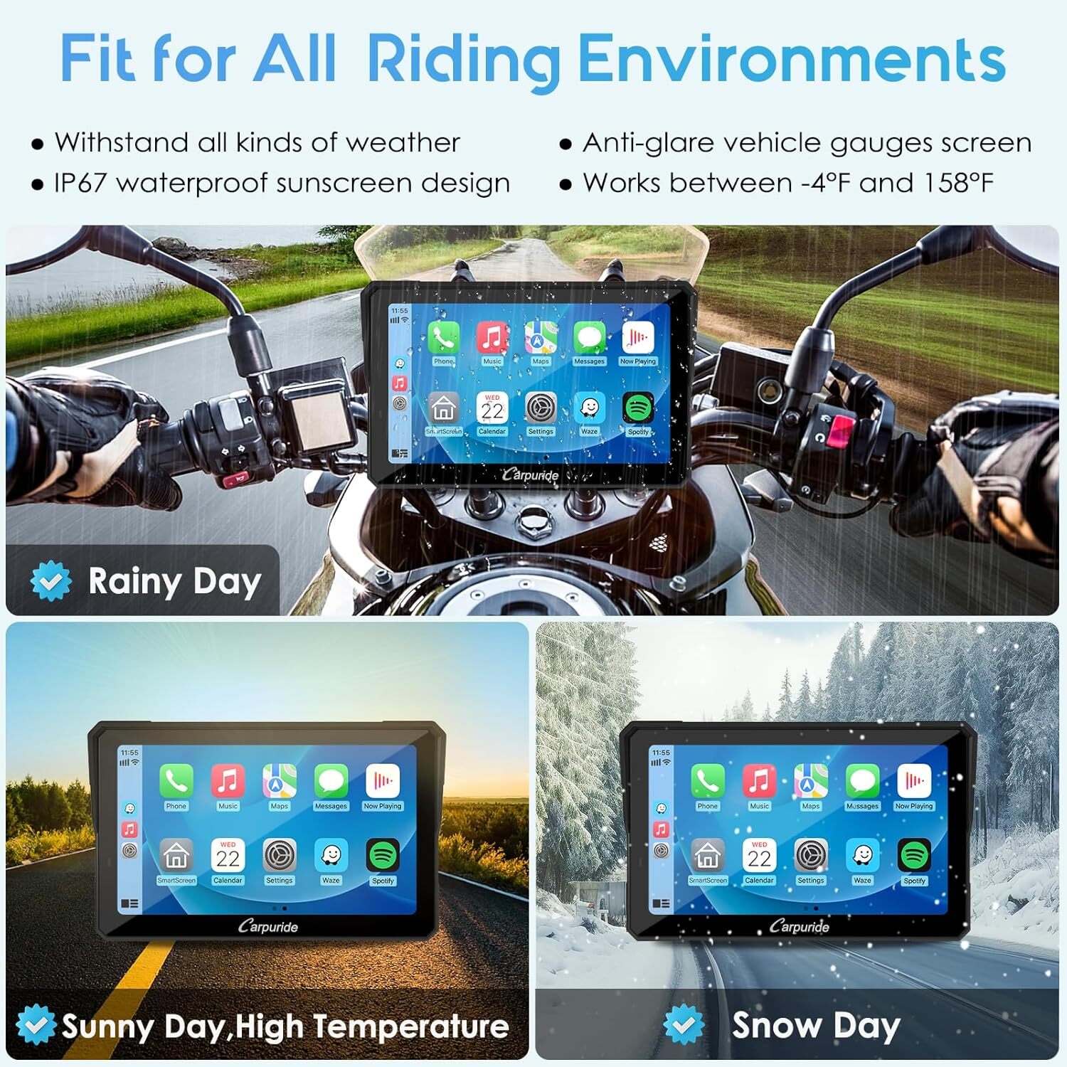 CARPURIDE W702Pro Carplay Wireless Android Auto Dual Bluetooth Intercom Compass