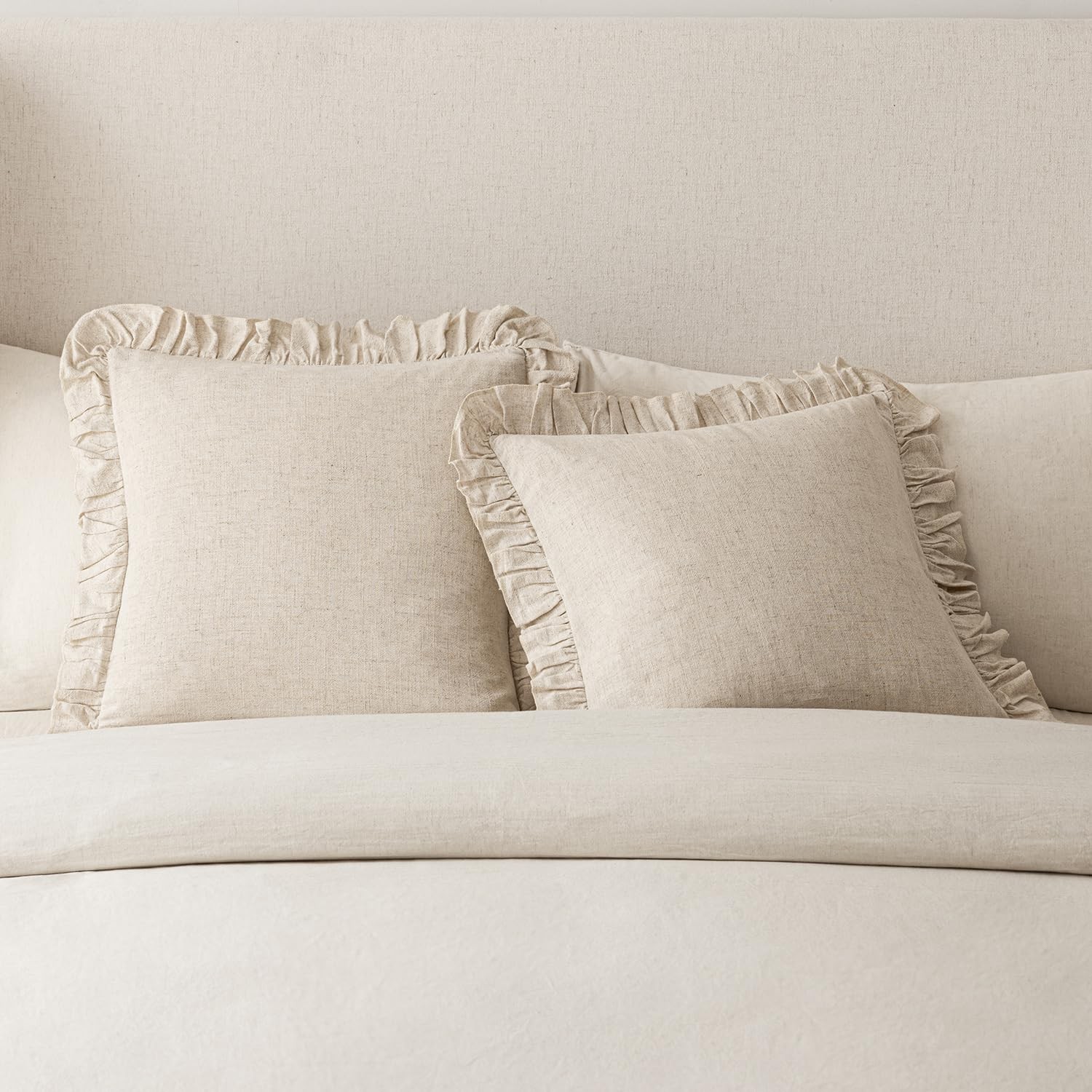 Set of 2 Decorative Soild Fringe Ruffle Throw Pillow Covers Soft Boho Farmhou...