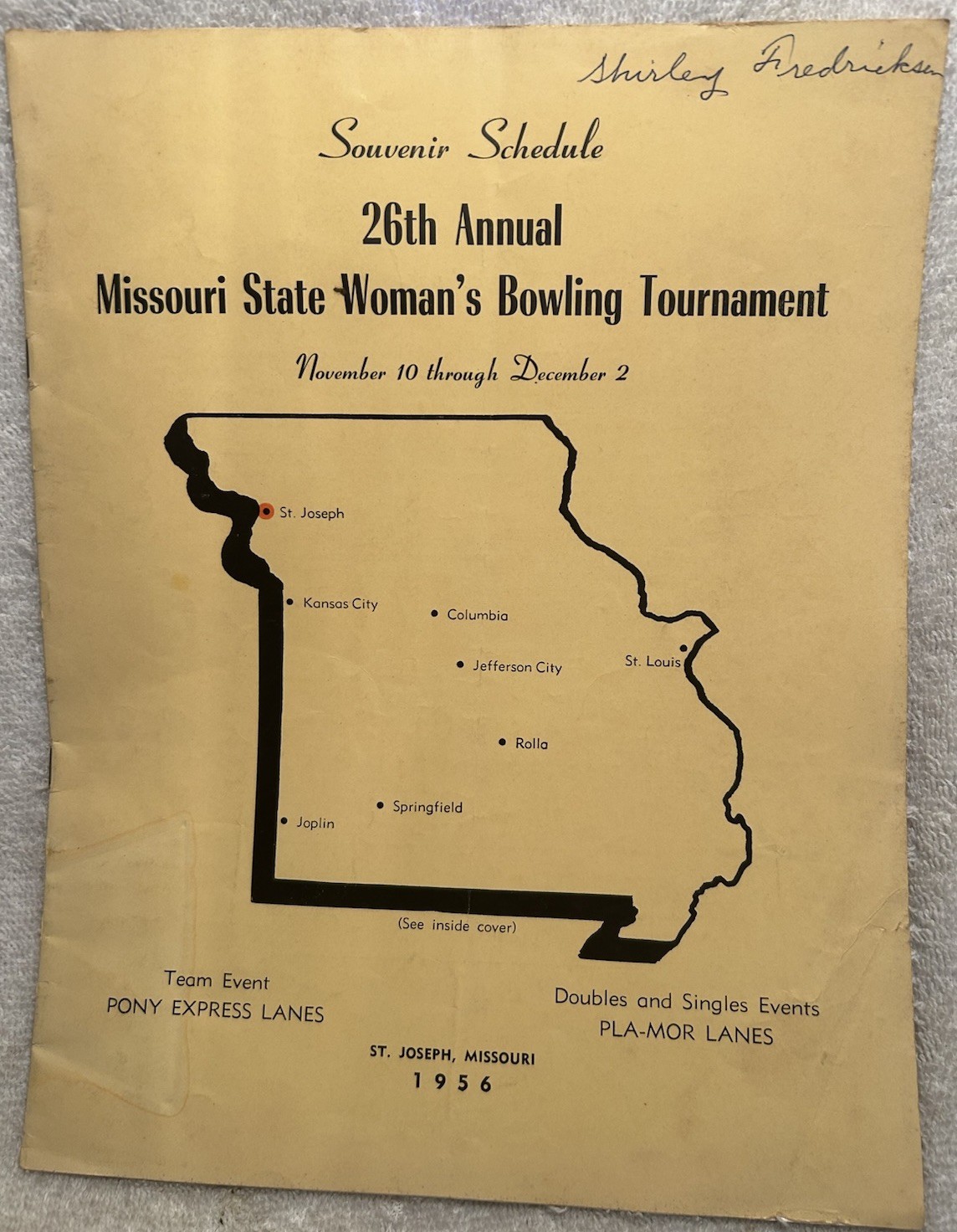 1956 Program Missouri State Women’s Bowling Tournament Hundreds Of Names St. Joe