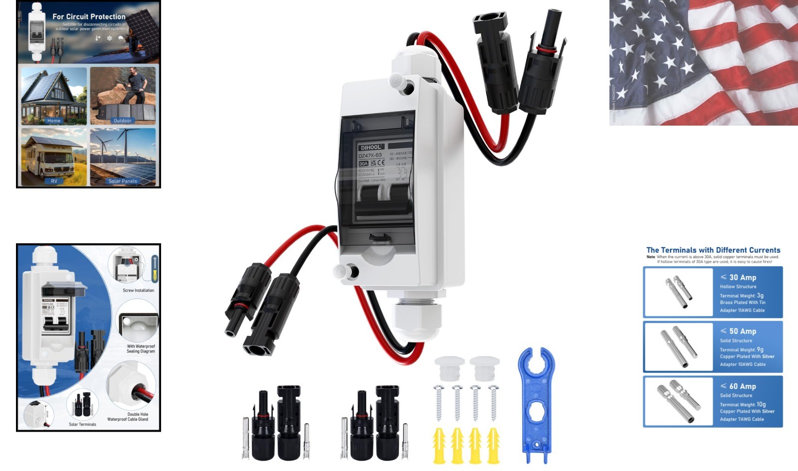 Non-Polarized 30 Amp Waterproof Circuit Breaker for Solar & EV Charging Systems