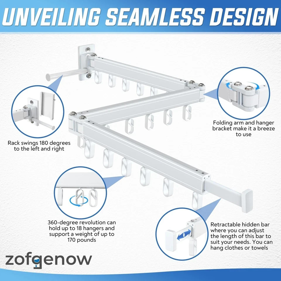 Clothes Drying Rack Wall Mounted Foldable, Retractable & Collapsible(Tri-Fold...