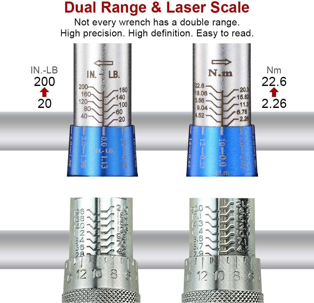 1/4-Inch Drive Click Torque Wrench Set Dual-Direction Adjustable 90-Tooth Torque