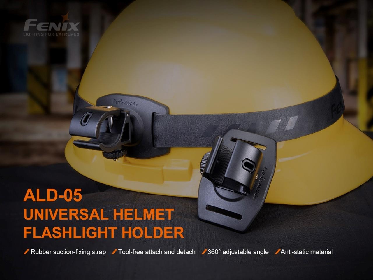 Fenix ALD-05 universal helmet flashlight holder with EdisonBright acc. case PD36