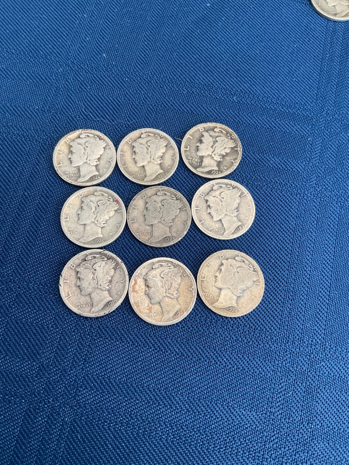 NINE GR8 MERCURY DIMES, ALL DENVER DATES (exc.1923-p)  JUNK SILVER IS HOT !  👀
