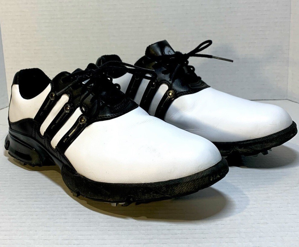 Adidas Men’s Golf Tour Traxion Black 3 Stripe Spikes Shoes Sz 9