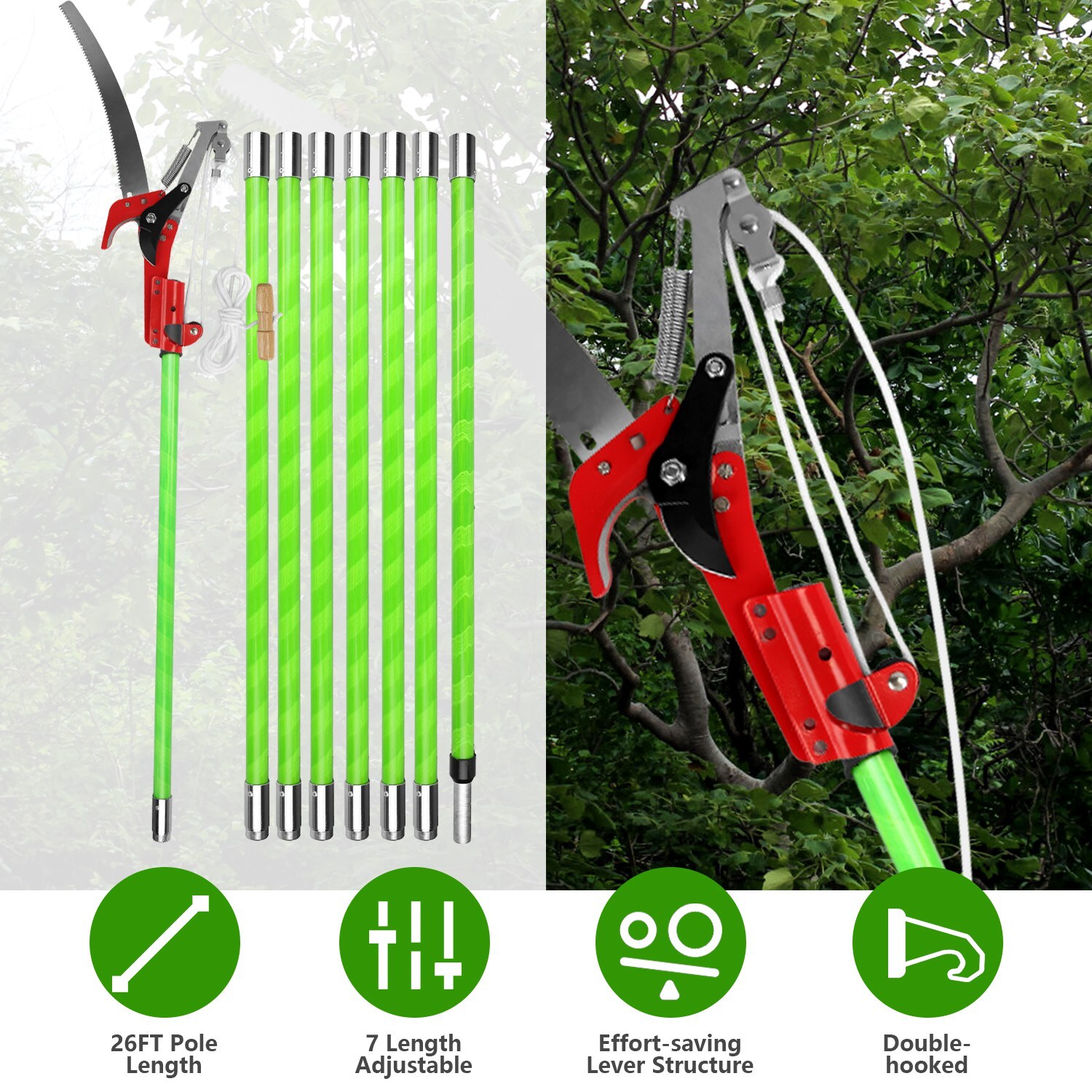 Extendable Long Manual Pole Saw Tree Pruner Pole Saw Pruner for High Branches US
