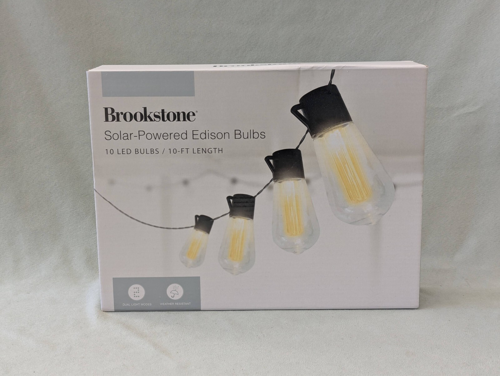 Brookstone Solar Powered 10 Led Bulbs Camping Garden Walkway 2 Light Modes NIB