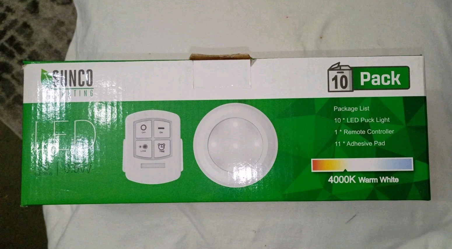 Sunco Lighting 10 Pack Set LED Puck Lights With Remote And Adhesive Pads NIB AA