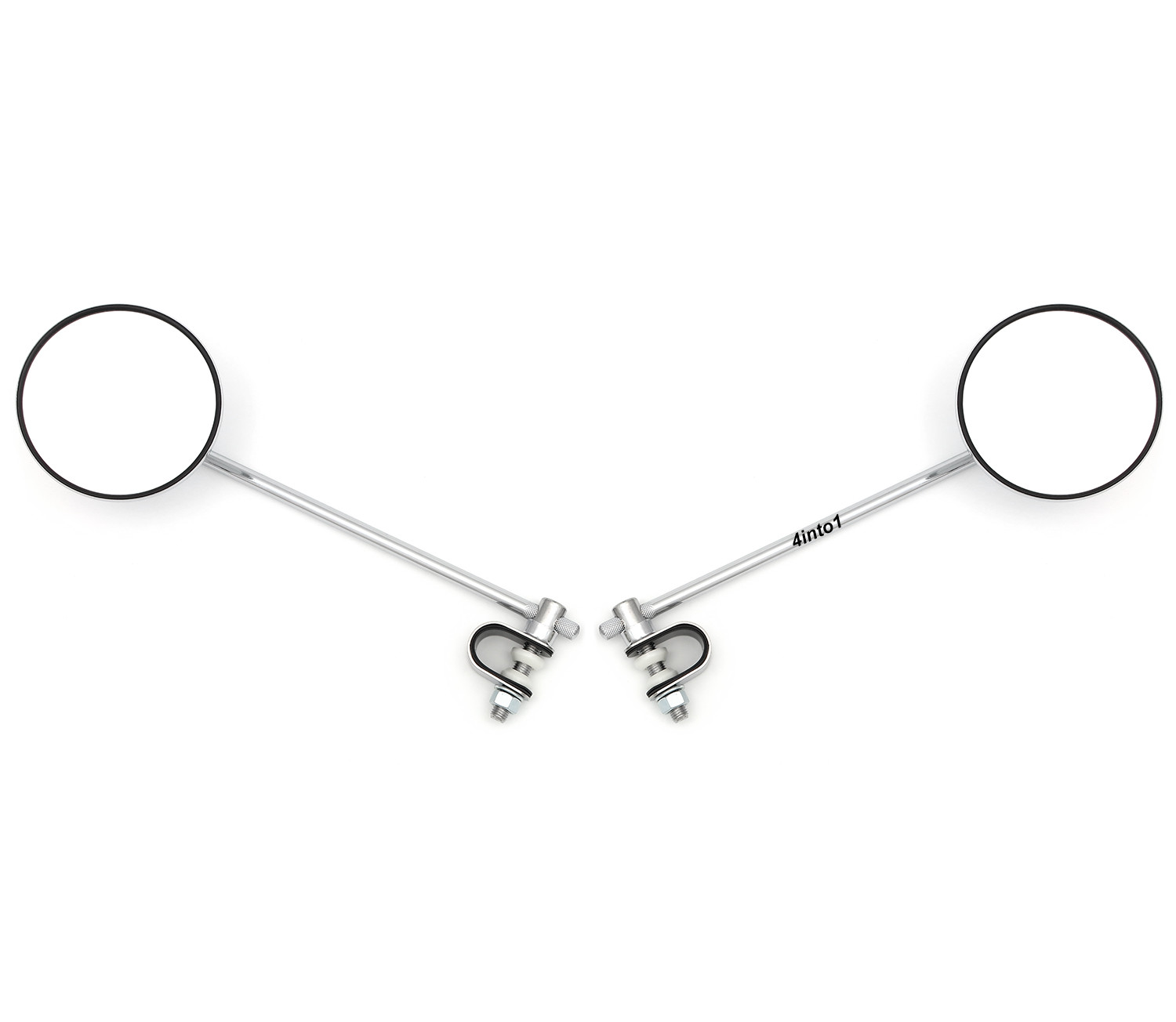 Set of 2 Universal Chrome 4" Clamp-On Mirrors - 10" Long Stem - Honda - 7/8" 1"