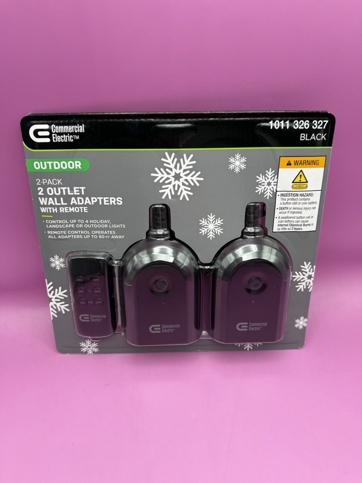 2 pack Commercial Electric 2 Oulet Wall Adapters with Remote - Wireless Outdoor