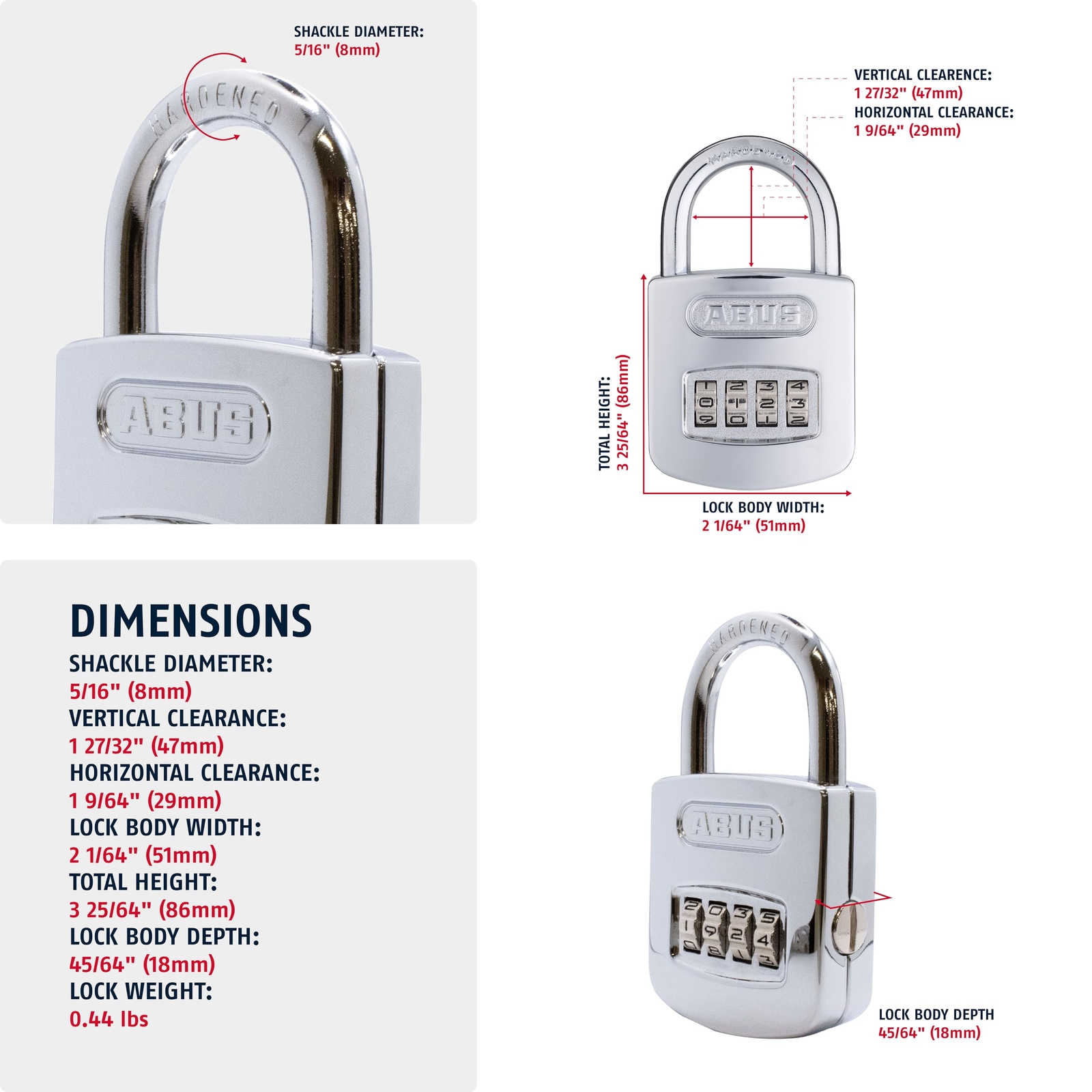 ABUS 160 50 High Security 4 Dial Resettable Chrome Combination Lock