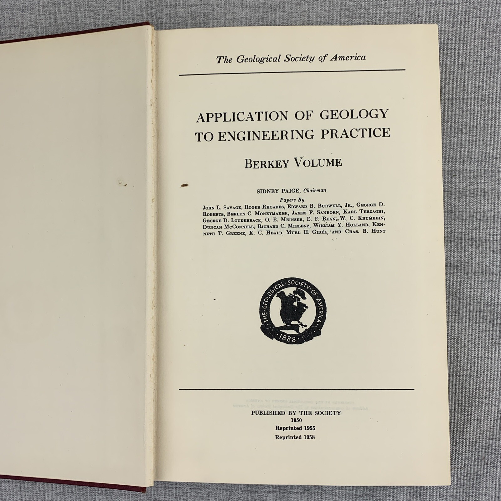 Application of Geology to Engineering Practice 1958 Berkey Volume