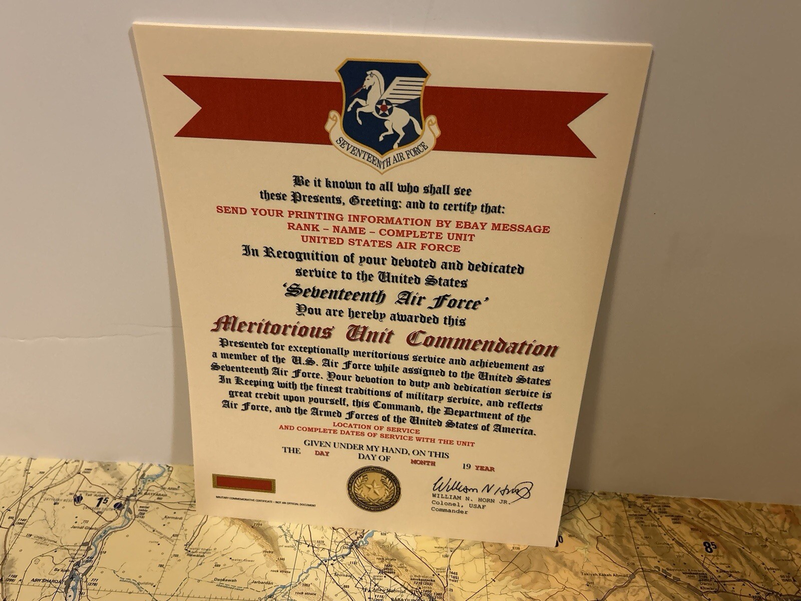 U.S. AIR FORCE / 17TH AIR FORCE - MERITORIOUS UNIT COMMENDATION CERTIFICATE