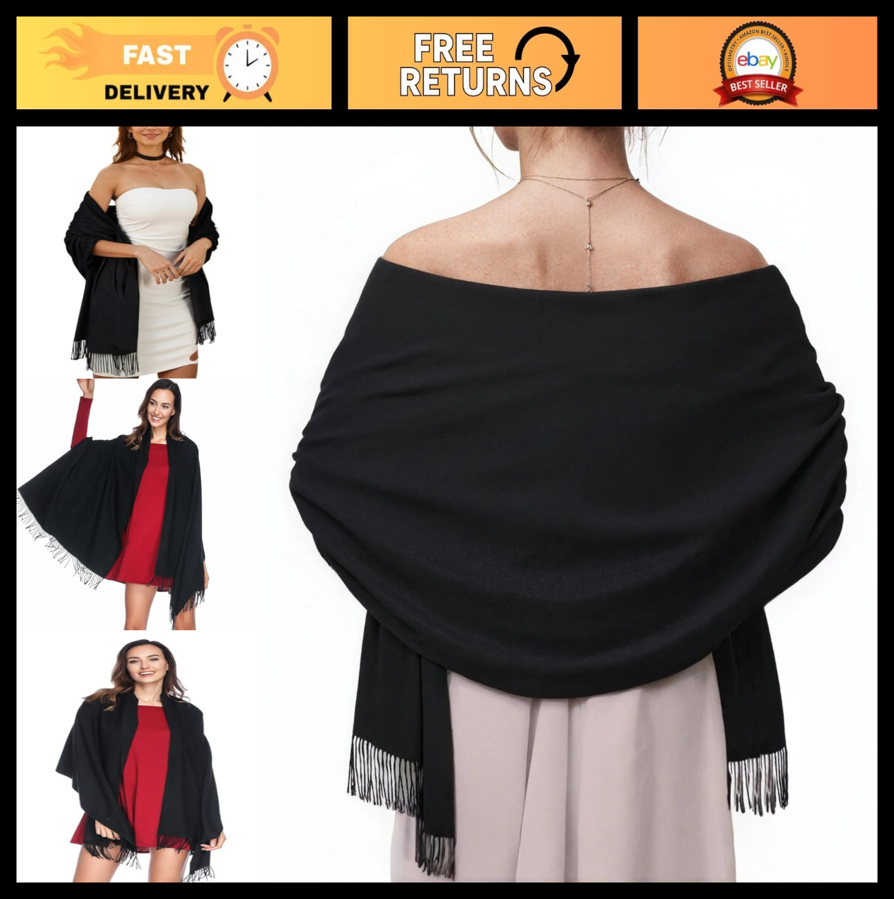 Soft Cashmere Feel Pashmina Shawl Wrap - Elegant Evening Scarf for Weddings, Bri