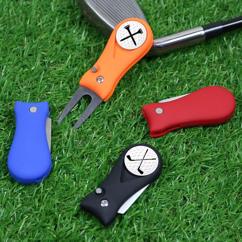 Golf Divot Repair Tool Switchblade Divot Tools with Golf Ball Marker Pop-Up Butt